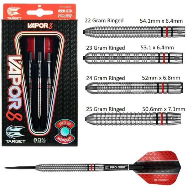 Vapour 8 Ringed Tungsten Steel Tipped Darts